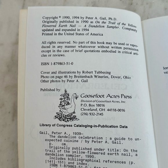 SIGNED The Dandelion Celebration: A Guide to Unexpected Cuisine Peter Gail 1994 - Picture 4 of 7